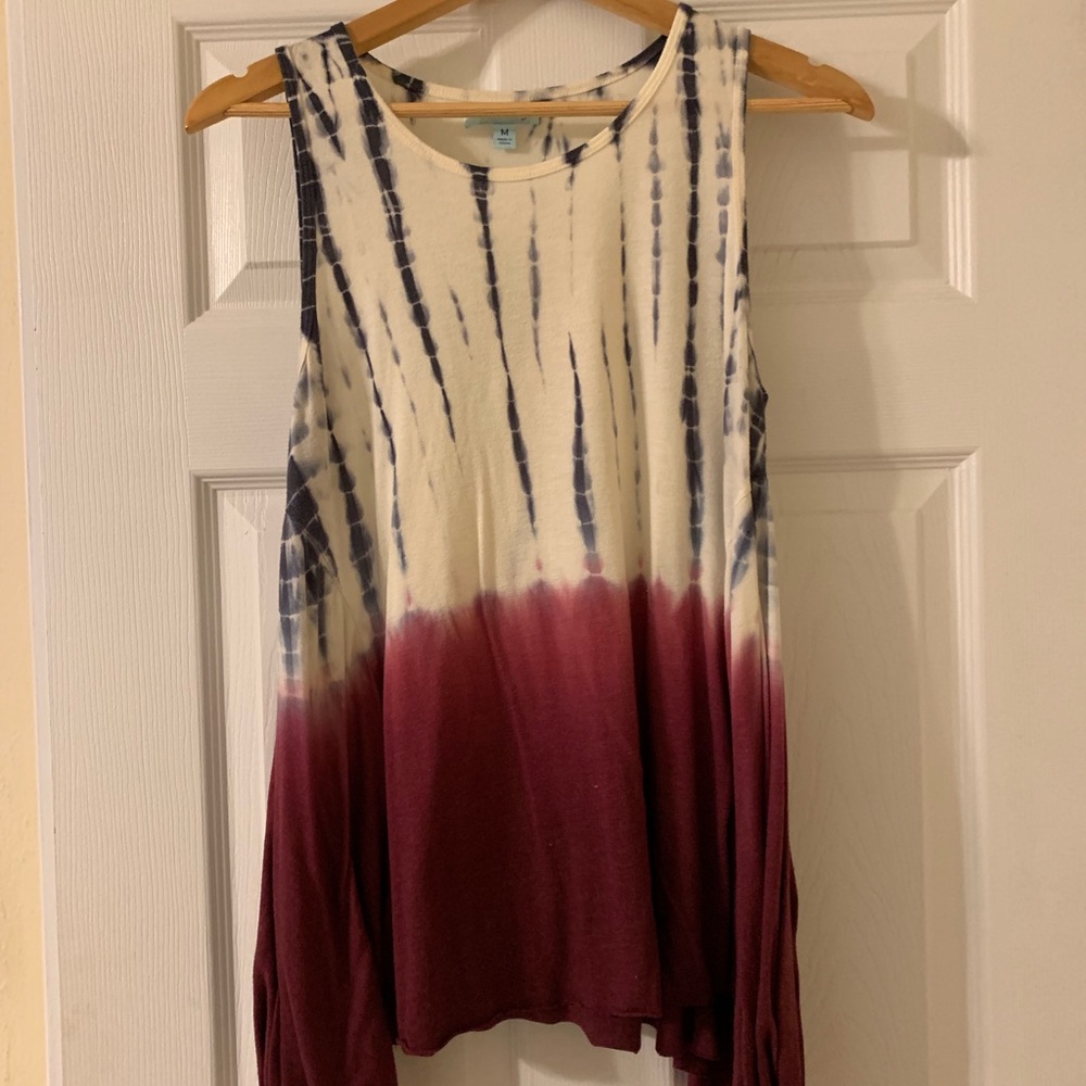 Blue tie dye and red flowy tank